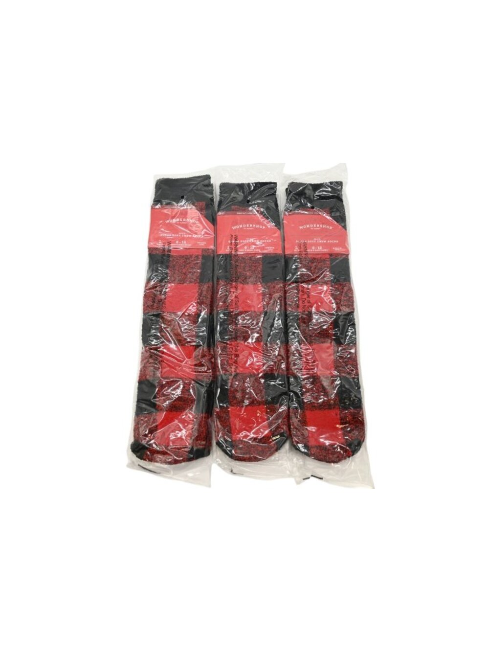 NIP Wondershop Lot of 3 Super Soft Crew Socks Shoe Size 6-12 Red Black Plaid